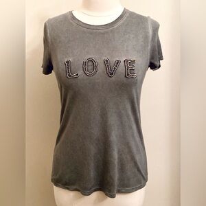 For The Republic Grey Beaded Embellishment S Rock Glam Boho Chic  LOVE T-Shirt